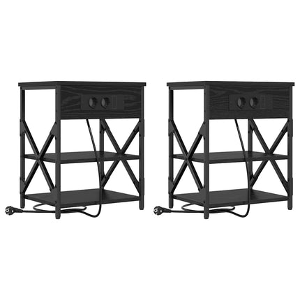 Nattduksbord 2 pcs Svart Ek 41 x 31 x 51 cm Konstruerat trä