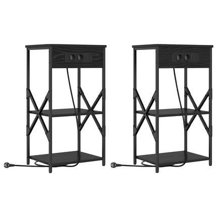 Nattduksbord 2 st Svart Ek 41 x 31 x 76 cm Konstruerat trä