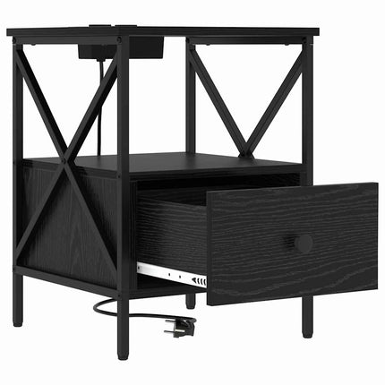 Nattduksbord 2 st Svart Ek 41,5 x 40,5 x 55 cm Konstruerat trä