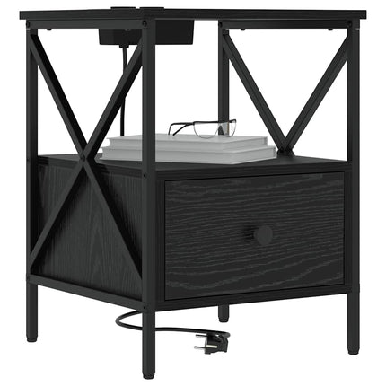 Nattduksbord 2 pcs Svart Ek 41,5 x 40,5 x 55 cm Konstruerat trä