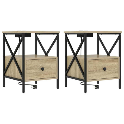 Nattduksbord 2 st Sonoma-ek 41,5 x 40,5 x 55 cm Konstruerat trä