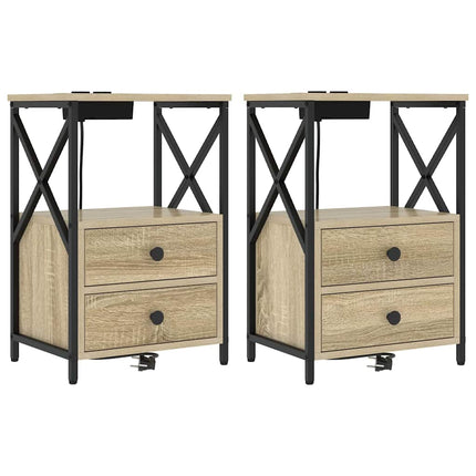 Nattduksbord 2 pcs Sonoma-ek 40 x 31 x 60 cm Konstruerat trä