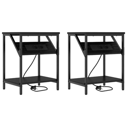 Nattduksbord 2 pcs Svart Ek 38 x 30 x 48 cm Konstruerat trä