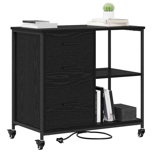 Skåp med laddstation 76 x 41 x 72 cm Konstruerat trä Svart ek