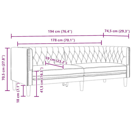 Soffa Svart 194 x 74,5 x 70,5 cm PVC