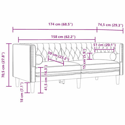 Soffa Mörkgrå 174 x 74,5 x 70,5 cm Sammet