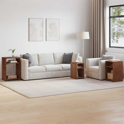Accentbord med hylla med lagring 3 st Brun Massivt mahognyträ