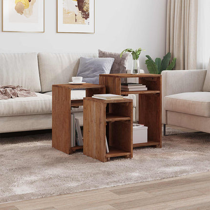 Accentbord med hylla med lagring 3 pcs Brun Massivt mahognyträ