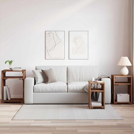 Accentbord med hylla med lagring 3 st Brun Massivt mahognyträ