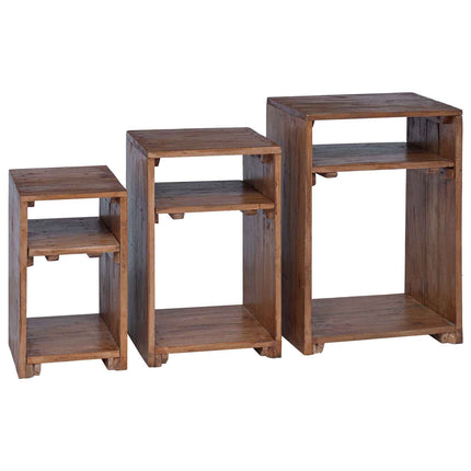 Accentbord med hylla med lagring 3 pcs Brun Massivt mahognyträ
