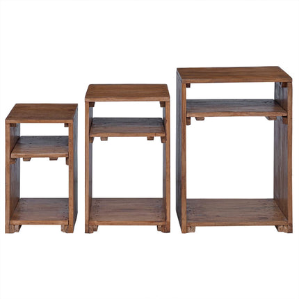 Accentbord med hylla med lagring 3 pcs Brun Massivt mahognyträ