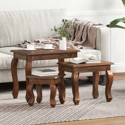 Nestingbord 3 pcs Brun Massivt mahognyträ