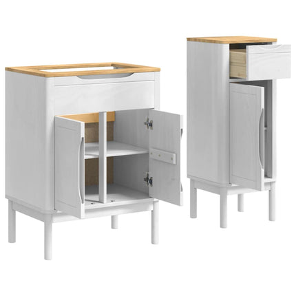 Badrumsmöbelset med låda med hylla FLORO 2 pcs Vit Massiv furu