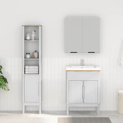 Badrumsmöbelset med hylla med dörr FLORO 2 pcs Vit Massiv furu