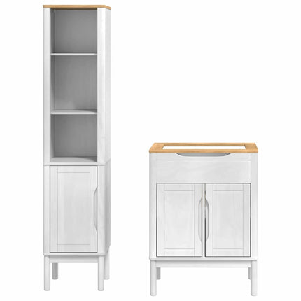 Badrumsmöbelset med hylla med dörr FLORO 2 pcs Vit Massiv furu