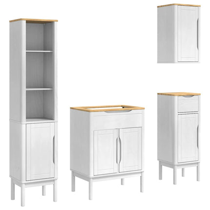 Badrumsmöbelset med låda med hylla FLORO 4 pcs Vit Massiv furu