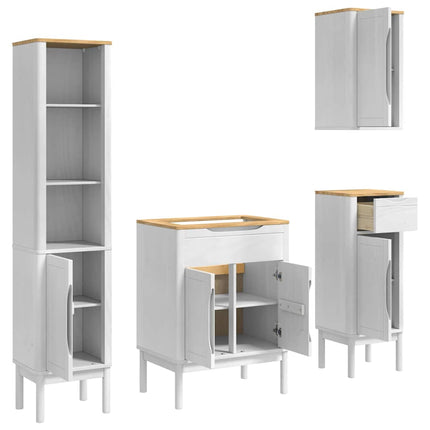 Badrumsmöbelset med låda med hylla FLORO 4 pcs Vit Massiv furu