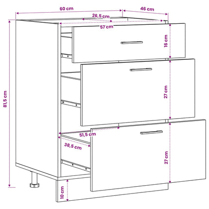 Köksunderskåp Svart Ek 60 x 46 x 81,5 cm Konstruerat trä