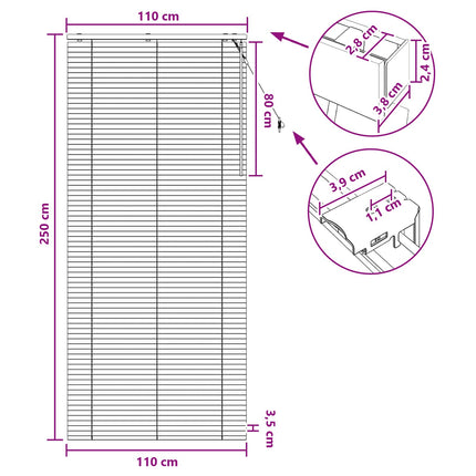 Persienn Vit 110 x 250 cm 35 mm Massivt Paulownia-trä