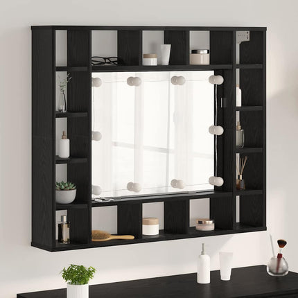 Spegelskåp med hylla Svart Ek 91 x 15 x 76,5 cm Konstruerat trä