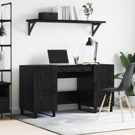 Skrivbord med hylla Svart ek 140 x 50 x 75 cm Konstruerat trä
