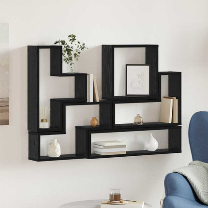 Vägg hylla Väggmonterat Svart Ek 96 x 12 x 64 cm