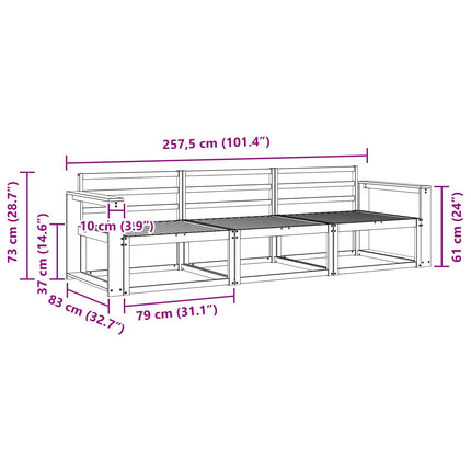 Utomhussoffset 3 pcs Vit 257,5 x 83 x 73 cm Massivt Akaciaträ