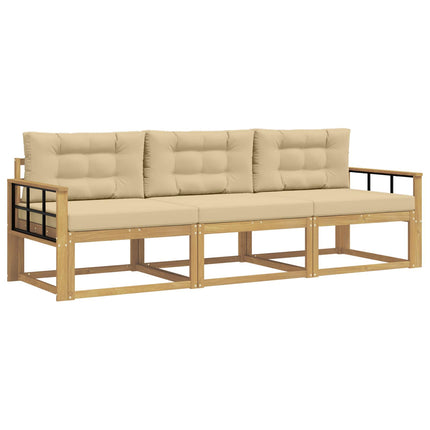 Utomhussoffset med kudde 3 pcs Vit och Beige Polyester