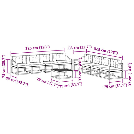 Utomhussoffset 9 pcs Vit och ljusgrå 79 x 79 x 37 cm Polyester