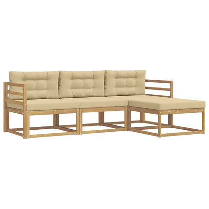 Utomhussoffset med kudde 4 pcs Vit och Beige Polyester