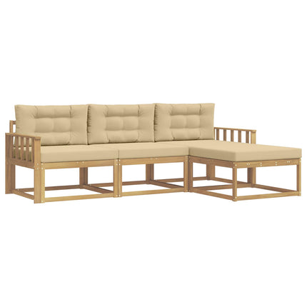 Utomhussoffset med kudde 4 pcs Vit och Beige Polyester