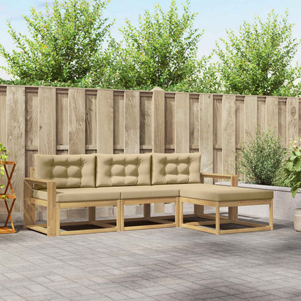 Utomhussoffset med kudde 4 pcs Vit och Beige Polyester