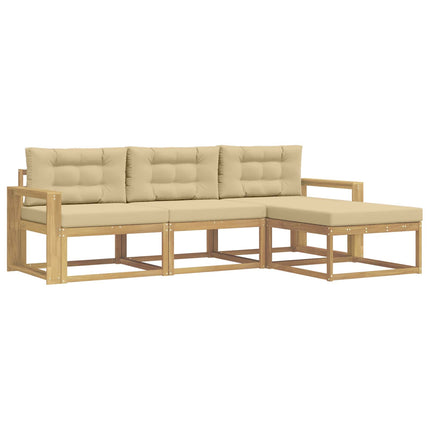 Utomhussoffset med kudde 4 pcs Vit och Beige Polyester