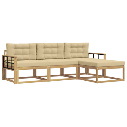 Utomhussoffset med kudde 4 pcs Vit och Beige Polyester