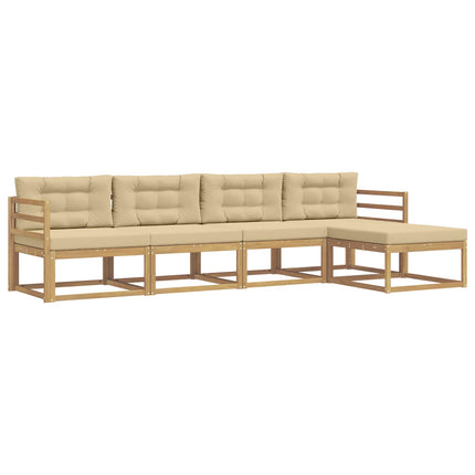 Utomhussoffset med kudde 4 pcs Vit och Beige Polyester