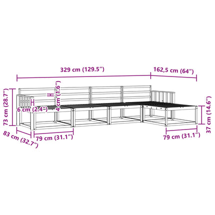 Utomhussoffset 5 pcs Vit 329 x 162,5 x 73 cm Massivt Akaciaträ