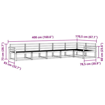 Utomhussoffset 6 pcs Vit 408 x 170,5 x 73 cm Massivt Akaciaträ