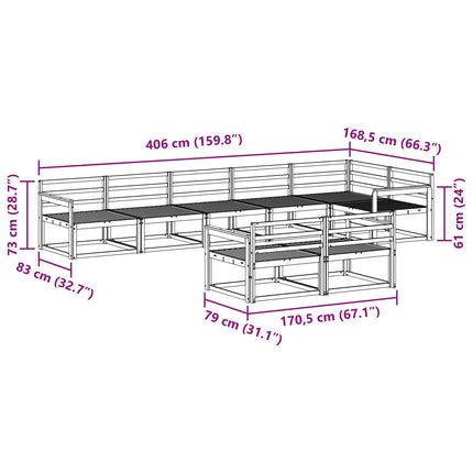 Utomhussoffset 8 pcs Vit 406 x 168,5 x 73 cm Massivt Akaciaträ