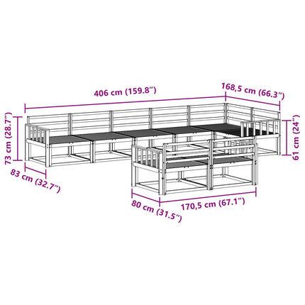 Utomhussoffset 8 pcs Vit 406 x 168,5 x 73 cm Massivt Akaciaträ