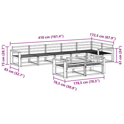 Utomhussoffset 8 pcs Vit 410 x 172,5 x 73 cm Massivt Akaciaträ