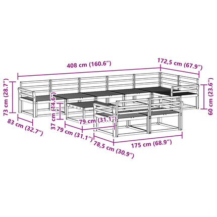 Utomhussoffset 9 pcs Vit 79 x 79 x 37 cm Massivt Akaciaträ