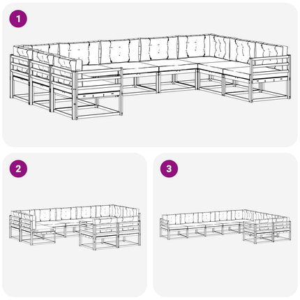 Utomhussoffset med kudde 9 pcs Vit och ljusgrå