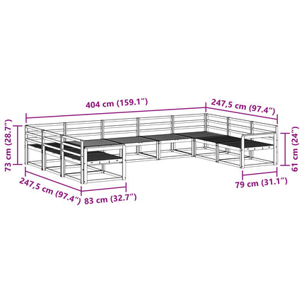 Utomhussoffset 9 pcs Vit 404 x 247,5 x 73 cm Massivt Akaciaträ