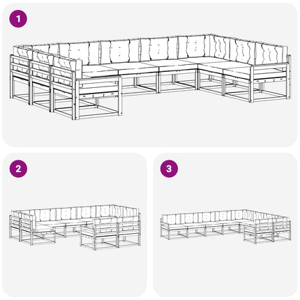 Utomhussoffset med kudde 9 pcs Vit och ljusgrå