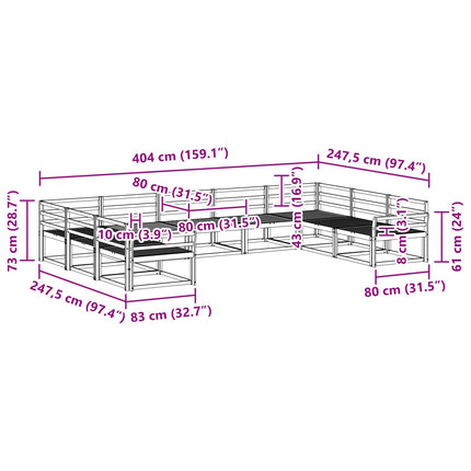 Utomhussoffset 9 pcs Vit 404 x 247,5 x 73 cm Massivt Akaciaträ