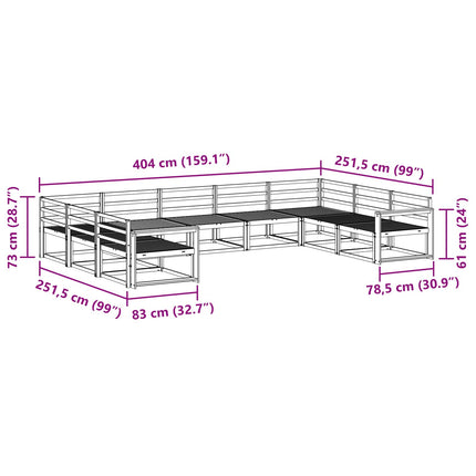 Utomhussoffset 9 pcs Vit 404 x 251,5 x 73 cm Massivt Akaciaträ