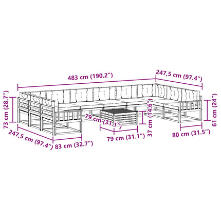 Utomhussoffset med kudde 11 pcs Vit och Beige