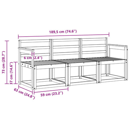 Utomhussoffset 3 pcs Vit 189,5 x 63 x 73 cm Massivt Akaciaträ