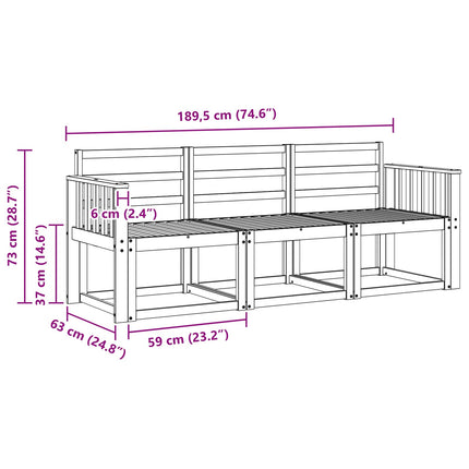Utomhussoffset 3 pcs Vit 189,5 x 63 x 73 cm Massivt Akaciaträ