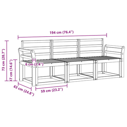 Utomhussoffset 3 pcs Vit 194 x 63 x 73 cm Massivt Akaciaträ